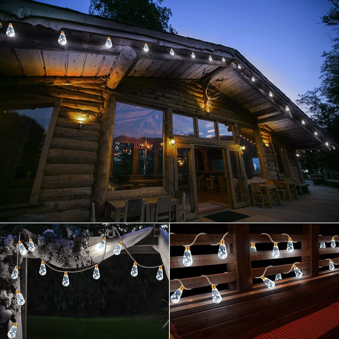 Skiennix Solar Outdoor String Lights - 20Ft Vintage Rope Design | Waterproof 8-Mode White Lights with 16 Shatterproof Bulbs for Garden & Patio