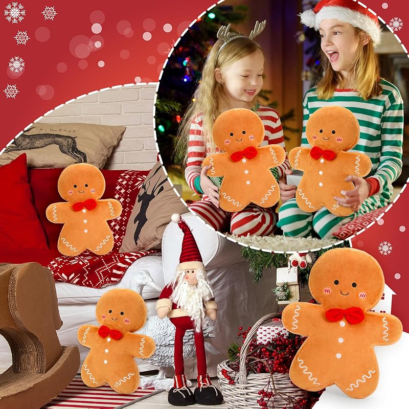 Christmas Gingerbread Throw Pillows Set of 2 – Soft Plush 15.7 in Decor for Sofa