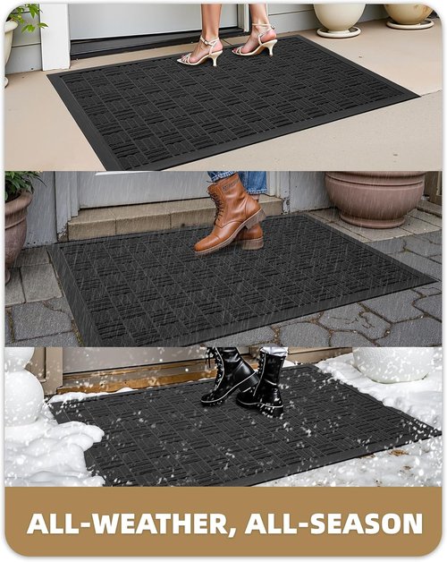 Color&Geometry Heavy Duty Non-Slip Front Door Mat - All-Weather Welcome Mat, 24"x36", Black