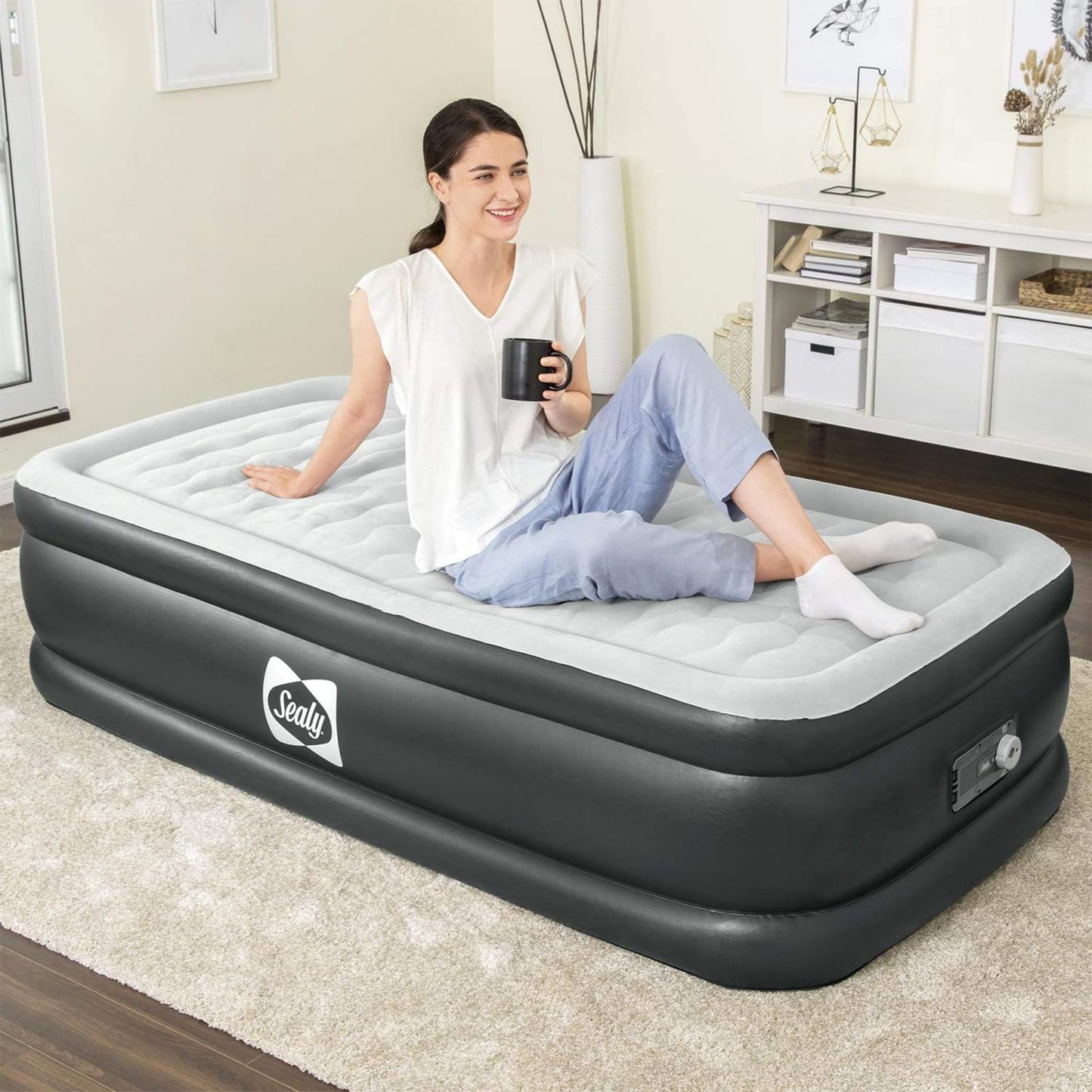 Sealy Tritech 20" Inflatable Air Mattress Bed with Built-in Pump, Storage Bag, and Repair Patch, for Indoor and Outdoor Use, Twin