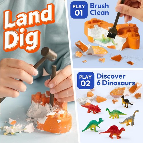 JOVA 3-in-1 Dinosaur Fossil Digging Kit - STEM Learning Toy with Glow-in-the-Dark Dinosaurs & Sensory Play Sand | DIY Craft for Kids 6+