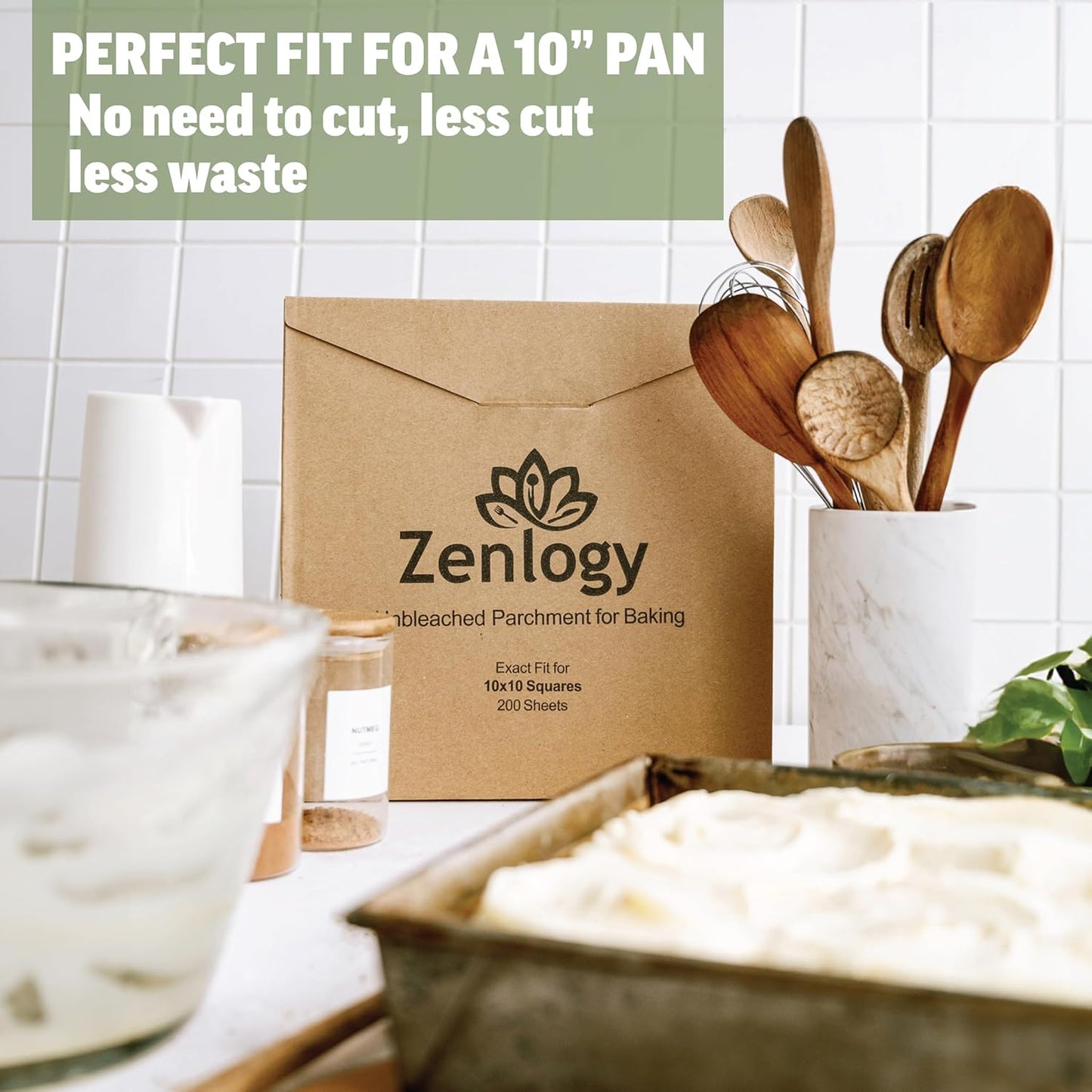 Zenlogy 10x10 Parchment Paper Squares - Unbleached, Non-Stick, High Heat | 200 Pre-Cut Sheets for Baking & Roasting