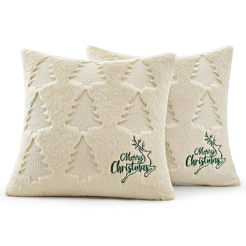 MIULEE 20x20 Inch Christmas Pillow Covers Set of 2 — Beige & Green with Tree & Reindeer Pattern (Variation: Beige and Green+20" x 20" (Pack of 2))