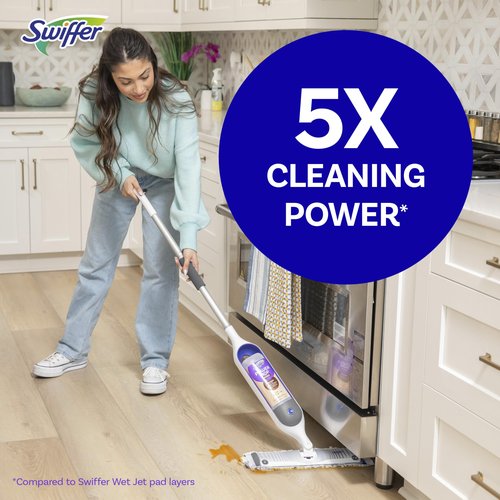 Swiffer Power Mop Wood, Hardwood Floor Cleaner for Mopping Home, Bathroom, Kitchen, All Purpose Multi-Surface Cleaning Set includes PowerMop Wood, 2 Pads, 1 QuickDry Lemon Solution, & 2 Batteries