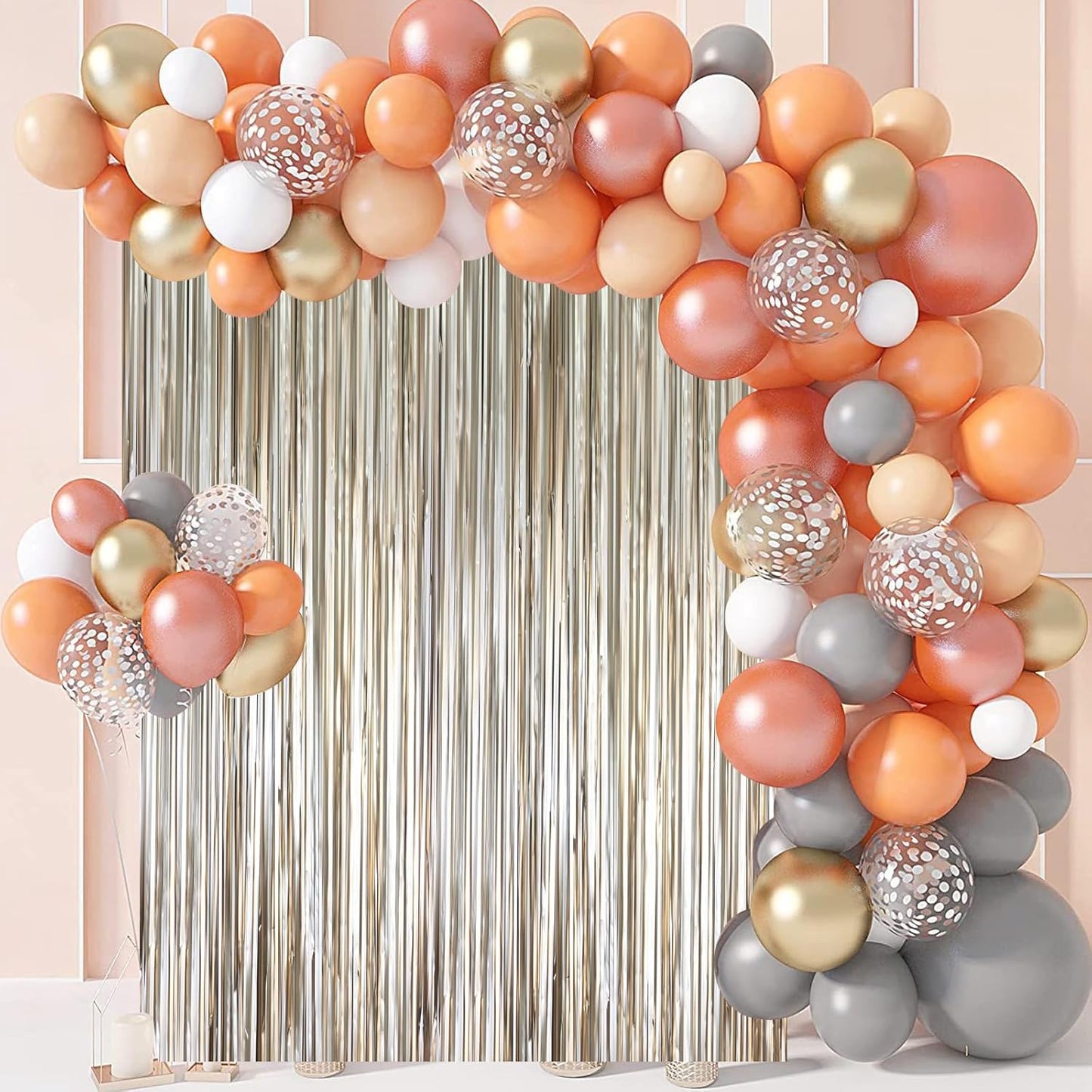 Voircoloria Matte Champagne Foil Fringe Backdrop Curtains - 3 Pack of 3.3 x 8.2 ft Gold Tinsel Streamers for Parties