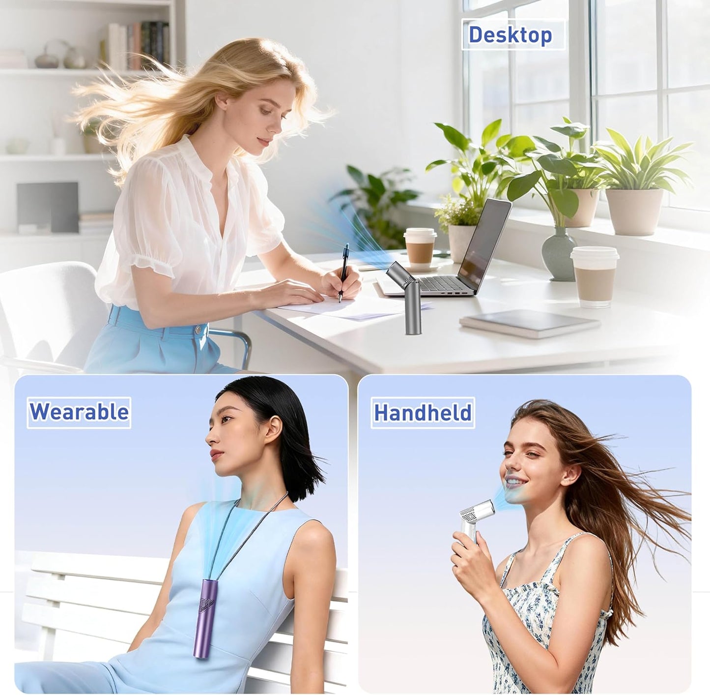 Skiennix Portable Handheld Fan - 3-in-1 Rechargeable Mini Fan with Digital Display & 199 Speeds for Travel