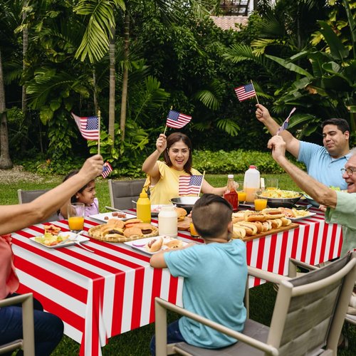 Augisteen Patriotic Plastic Tablecloth - American Flag Design for 4th of July | 54" x 108" Disposable Cover