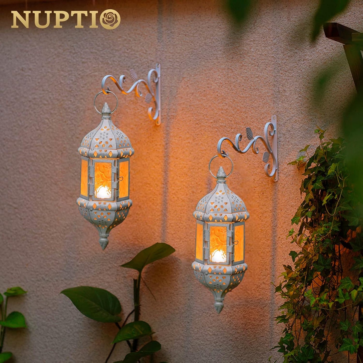 Regine Switzerland Moroccan Lantern - Metal Hanging Tealight Candle Holder | Battery Operated LED, White