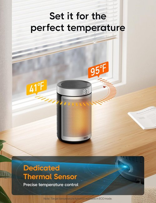 DREO Portable Electric Space Heater - 1500W PTC Ceramic with Thermostat & Remote | Eco-Friendly Design for Home & Office