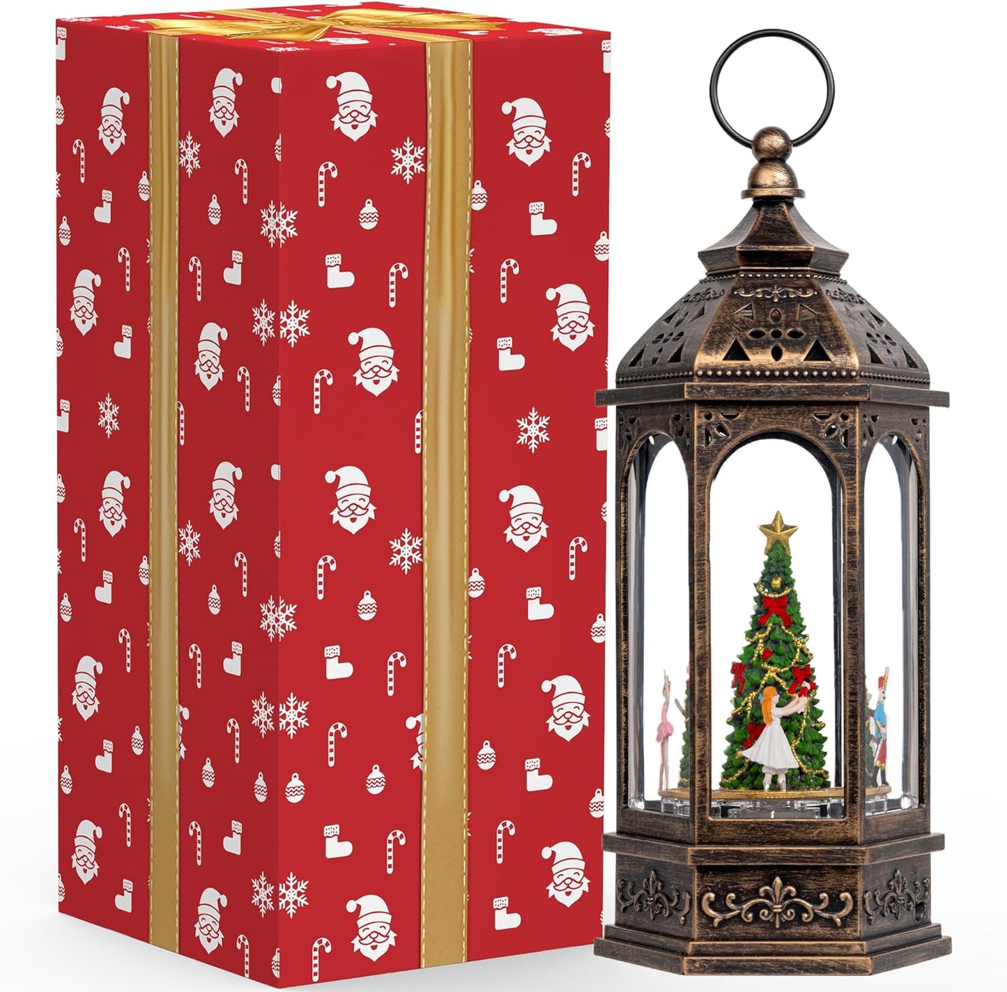 Skiennix Musical Lighted Christmas Tree Snow Globe - 12.8'' Rotating Nutcracker Scene with Glitter