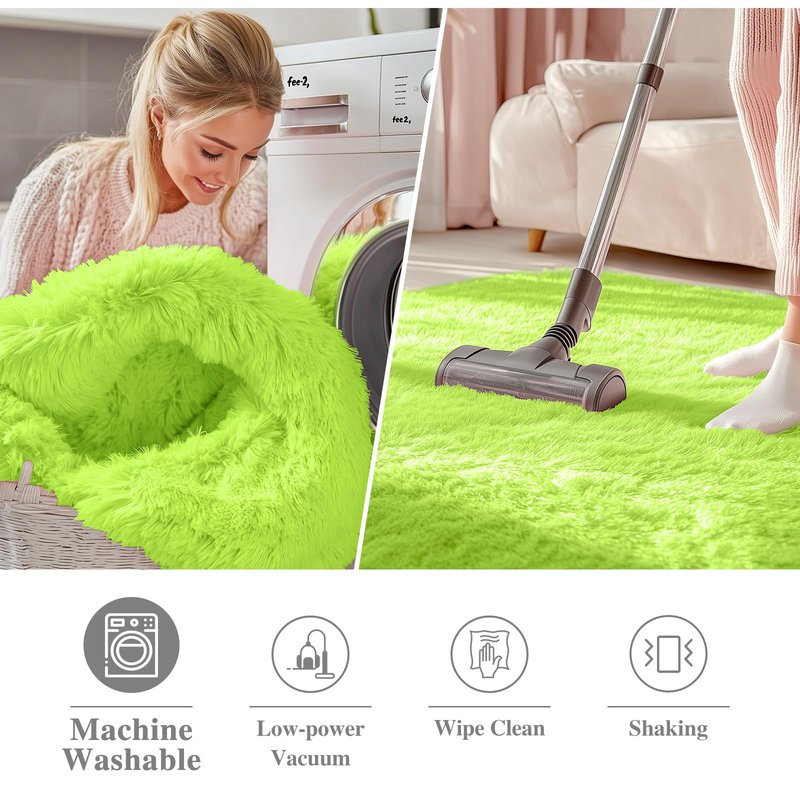 OLANLY Lime Green Round Rugs for Bedroom - Machine Washable, 6 ft Circle Area Rugs for Living Room, Soft and Fluffy Shaggy Carpet for Teen Girl and Boys, Nursery Rooms, Dorms, Home Decor Aesthetic
