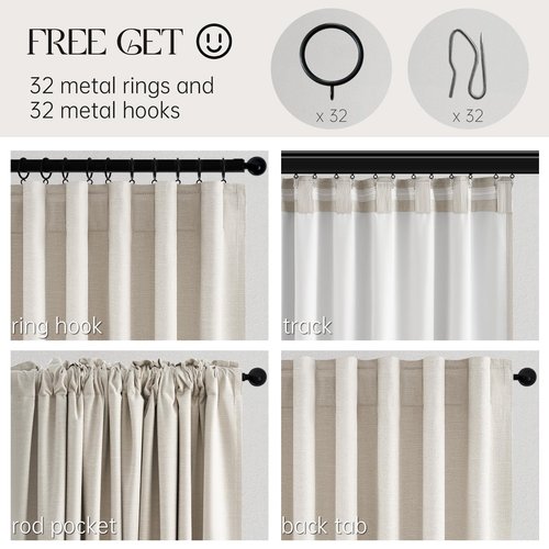 Topfinel Cream Linen Blackout Curtains 84 Inch Long for Bedroom Living Room, Ivory Pinch Pleat Back Tab Full Blackout Drapes Farmhouse Boho Curtains for Window, White Neutral Curtains 52" X 84" 7 FT