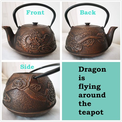 40 oz Japanese Cast Iron Teapot Maker Cup Set Tea Kettle Tetsubin with Infuser and Trivet, Dragon Fly