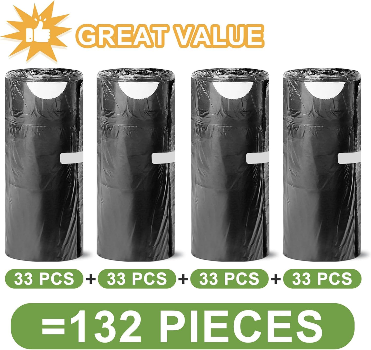 Skiennix 4 Gallon Small Trash Bags - Tear-Free Drawstring Liners for Bathroom & Home | 132 Count, Black