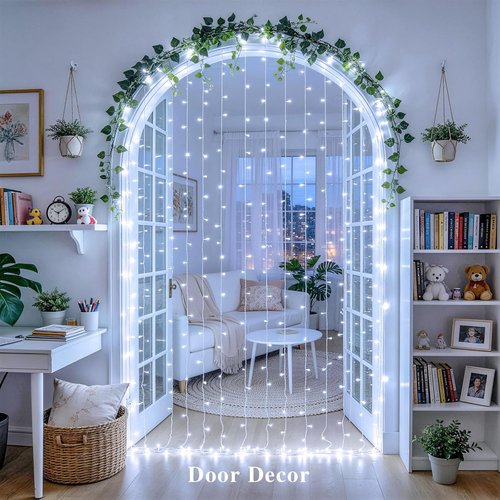 JMEXSUSS 200 LED Fairy Curtain Lights - Battery Operated & USB Plug-In | 8 Modes, Waterproof for Wedding & Party Decor, White
