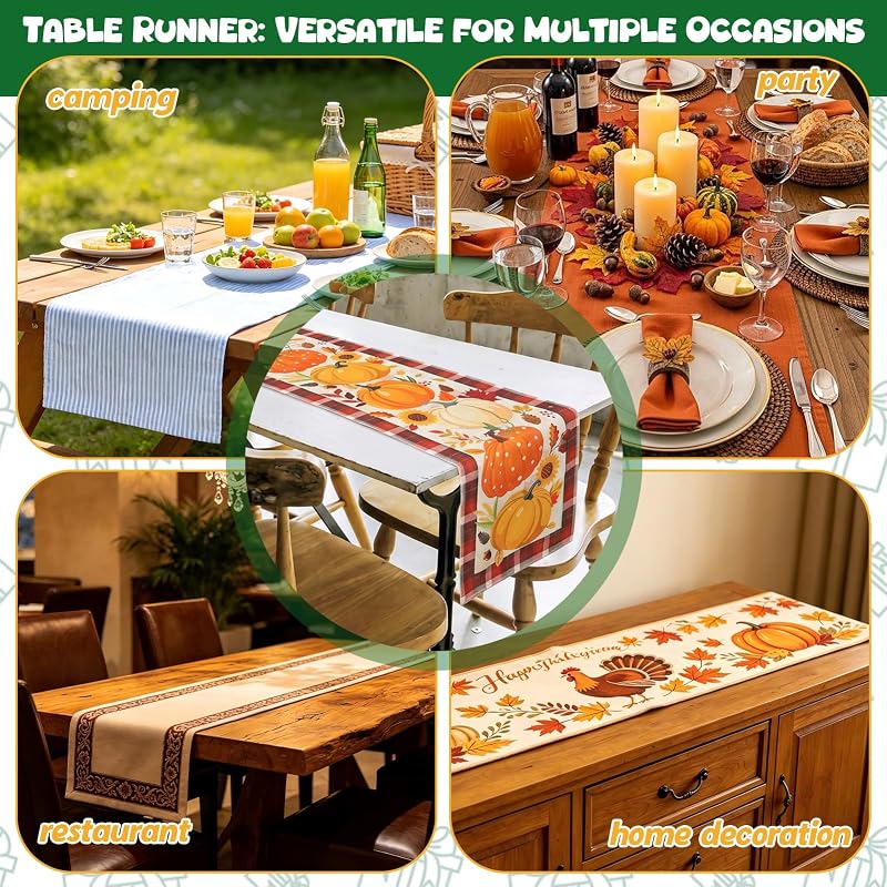Double Sided Table Runner for Thanksgiving & Christmas 13 x 72 Inches