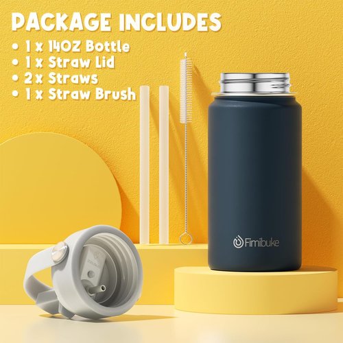 Fimibuke Kids Insulated Water Bottle - 14oz BPA-Free Stainless Steel Tumbler | Leak-Proof Design for School (Sky)