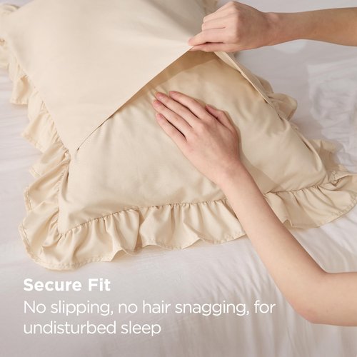 Bedsure Ruffle Pillow Cases 2 Pack, Pillow Shams Standard Size, Double Brushed Microfiber Ruffled Pillow Covers with Envelope Closure, 20" x 26", Beige