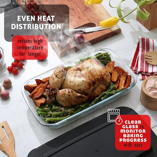 EATEX 8-Piece Deep Glass Casserole Set - Oven-Safe Bakeware with Plastic Lids | Perfect for Lasagna & Leftovers