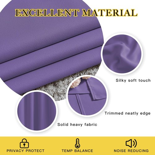 NICETOWN Blackout Curtains 90 inch Length - Triple Weave Energy Saving Sound Reducing Thermal Insulated Solid Grommet Blackout Drapes for Bedroom/Living Room (1 Pair, W46 x L90, Lilac Purple)