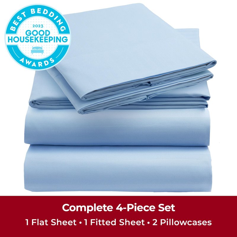 Mellanni California King Sheets Set - 4 PC Iconic Collection Bedding - Hotel Luxury, Extra Soft, Cooling Bed Sheets - Wrinkle, Fade, Stain Resistant (Cal King, Striped Light Blue)