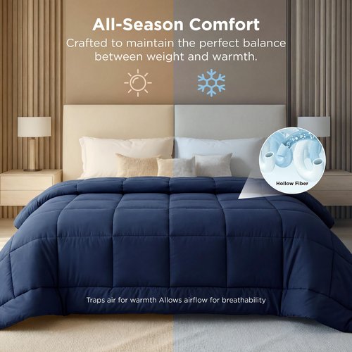 Bedsure Comforter Duvet Insert - Quilted Comforters Oversize Queen, All Season Duvet, GentleSoft Down Alternative Bedding, with 8 Tabs, Gifts for Women/Men, Navy Blue, Oversize Queen 98 x 98 Inches