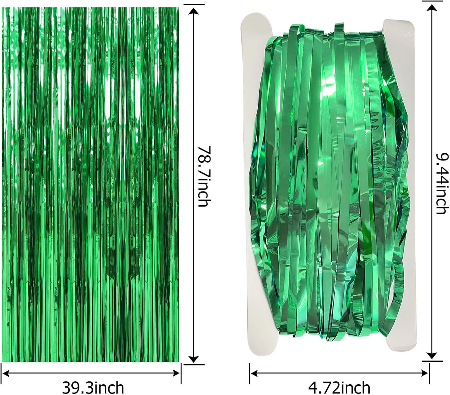 20 Pack Green Metallic Tinsel Foil Fringe Curtains - Perfect Backdrop for Parties & Celebrations
