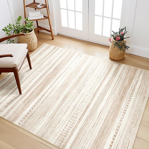 Boraya Area Rugs for Living Room: 6x9 Washable Boho Rug for Bedroom Large Neutral Bohemian Moroccan Farmhouse Geometric Dining Room Rugs Ultra Soft Floor Carpet Indoor for Home Office - Brown