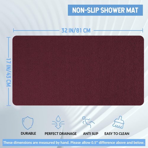 Hargiis Non-Slip Bathtub Mat, Anti Slip Shower Mat, Fast Drying Bathtub Mats, Foot Scrubber Mat, Anti Slip Mat for Tub, Floor, Bathroom, Kitchen, Home, Hotel (Wine Red 32"×17")