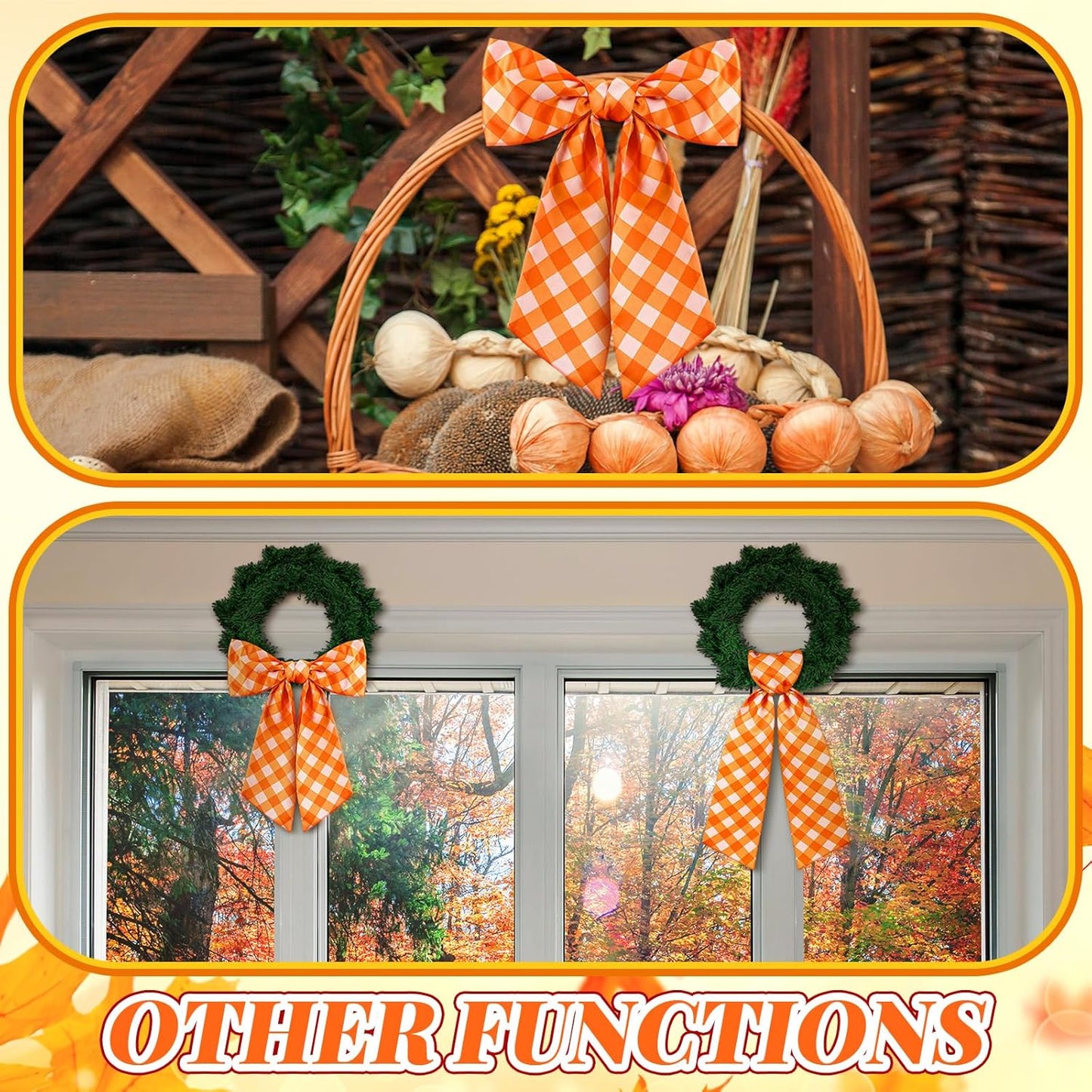 VitalCozy Fall Check Wreath Sash - Elegant Satin Ribbon for Monogrammed Embroidery | Indoor/Outdoor Decor