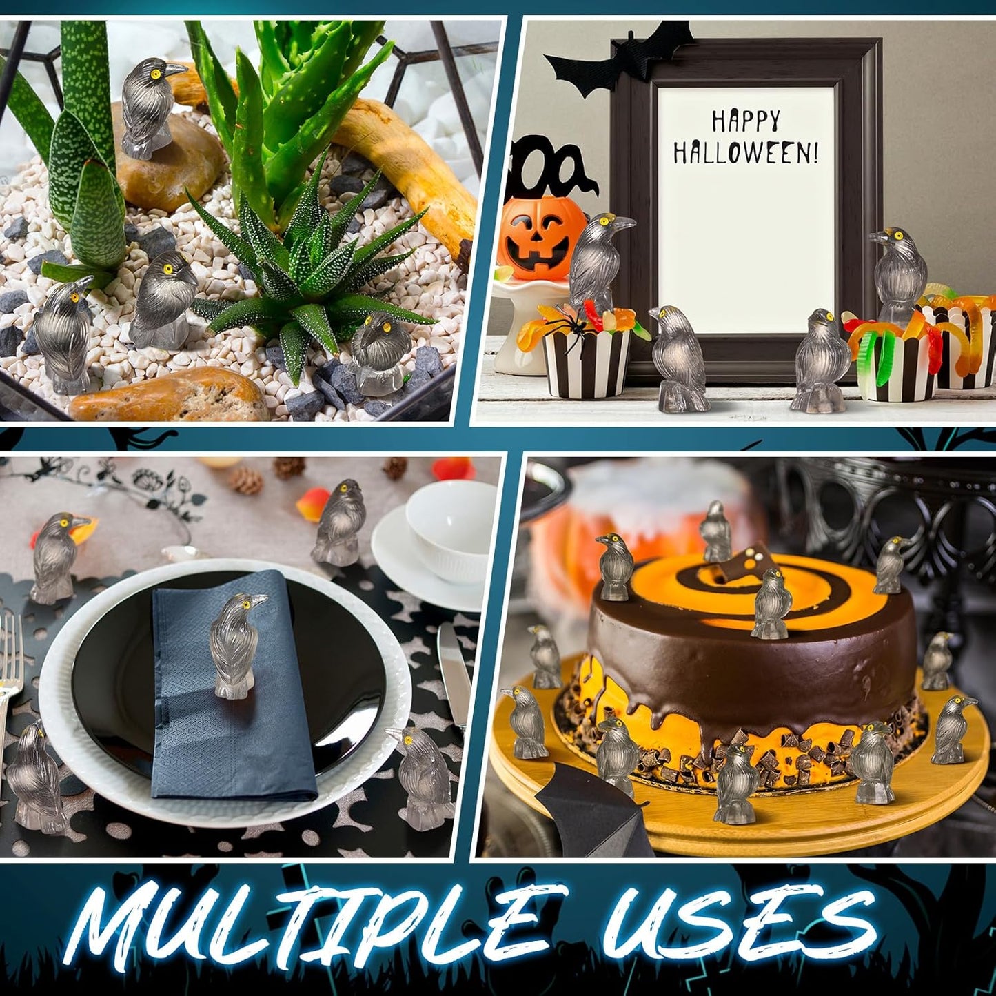 Skiennix Halloween Miniature Crows - Luminous Resin Figurines for Spooky Decor | 100 Pcs Glow in The Dark