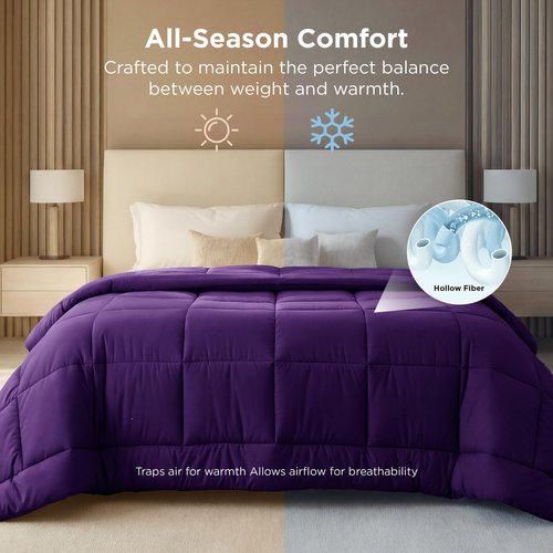 Bedsure Comforter Duvet Insert - Quilted Comforters Oversized King, All Season Duvet, GentleSoft Down Alternative Bedding Blanket, with 8 Tabs, Gifts for Women/Men, Purple, Oversized King 116x98 Inch
