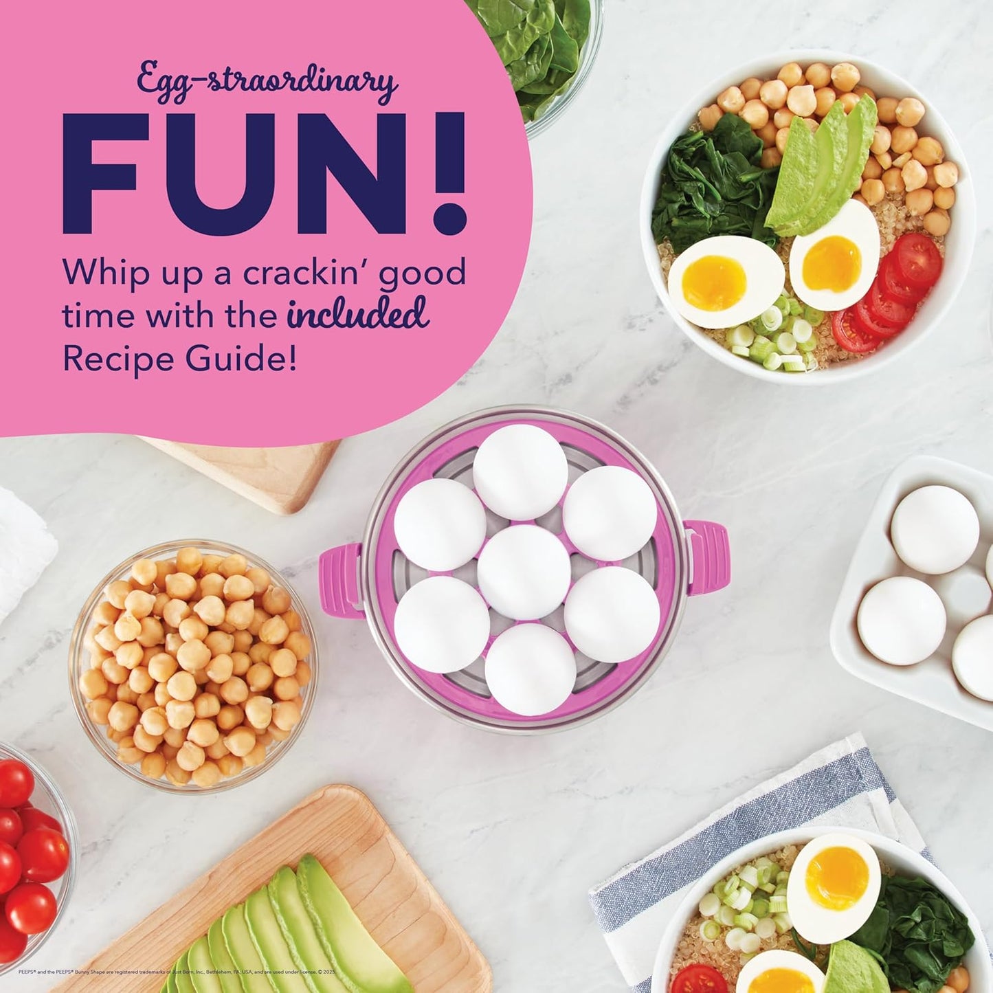 PEEPS & Dash Rapid Egg Cooker - Boil, Poach & Steam Up to 7 Eggs - Dishwasher Safe & BPA Free - Pink