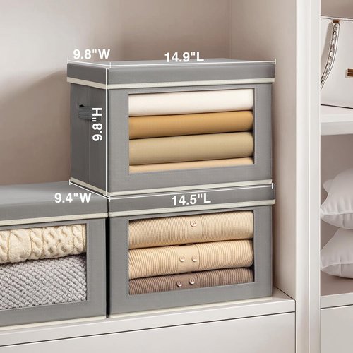 Homsorout Storage Bins - Foldable Fabric Baskets with Window & Handle | 3-Pack Grey Organizers