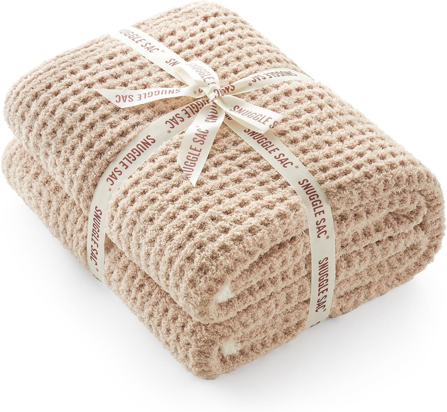 Snuggle Sac Waffle Throw Blanket - Reversible Microfiber Cozy Knit 50x60 Inches | Perfect Gift for Women