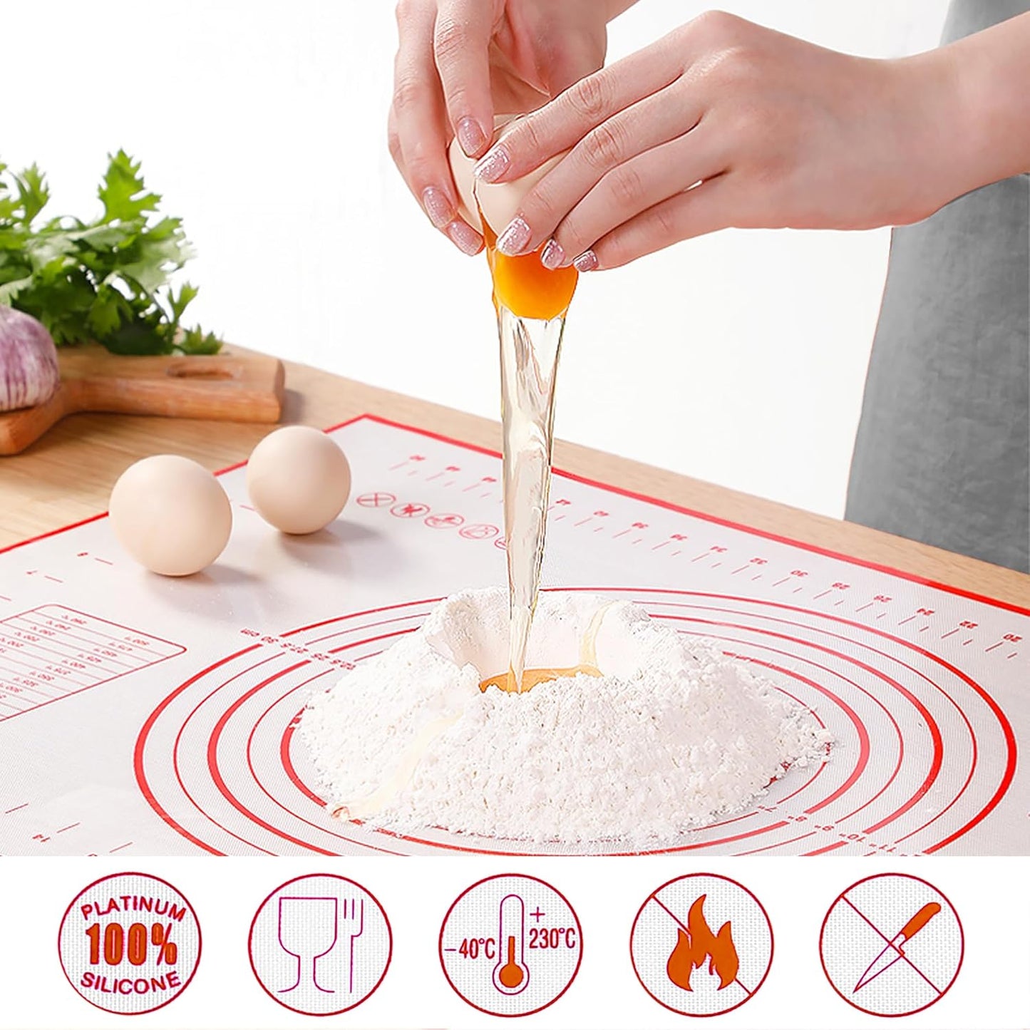 Skiennix Silicone Baking Mat - Extra Large 32x24 Inch Non-Stick Pastry Mat with Dough Scraper & Ties