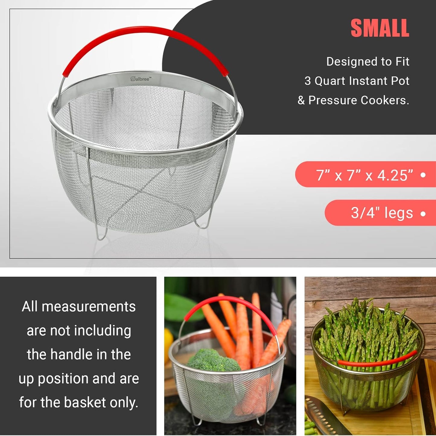 Salbree Steamer Basket - Stainless Steel Insert for 3 Qt Instant Pot | Fits 6 Qt & 8 Qt Models