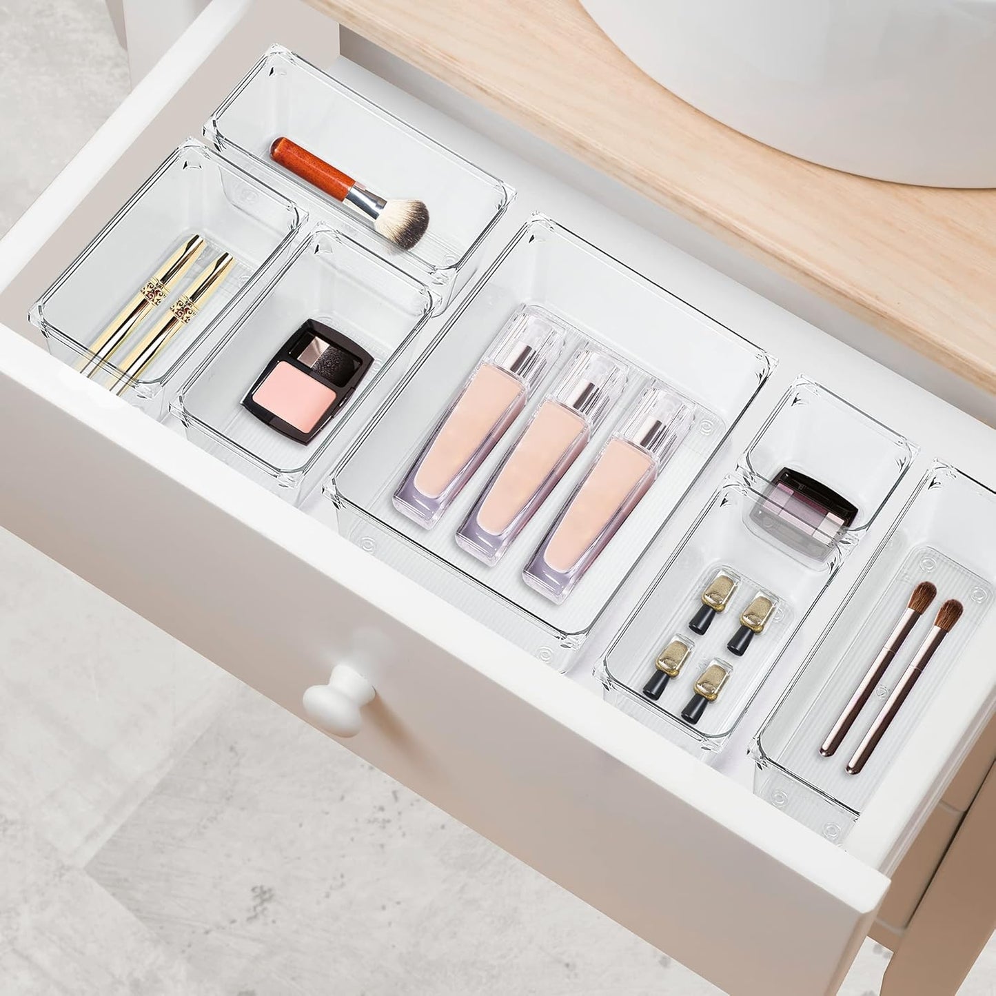 Ravinte Drawer Organizer Set - 6 Clear Plastic Storage Bins with Non-Slip Pads | 6" X 9" for Makeup, Jewelry, and More