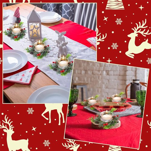 Dingion 12-Piece Christmas Votive Candle Holder Set - Decorative Glass Tealight Holders with Berry Rings for Holiday Table Centerpiece