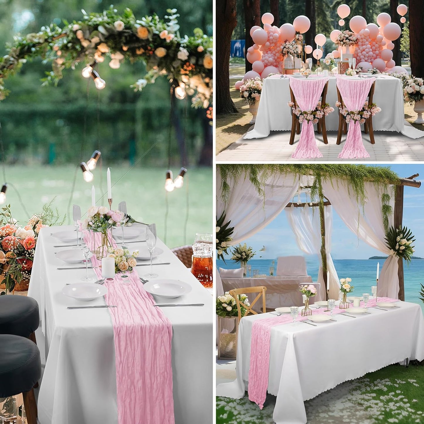 Skiennix 15 Pack Pink Cheesecloth Table Runners - 9FT Rustic Sheer Gauze for Weddings & Events | 17x108 Inch