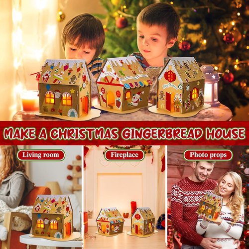 Hiboom Christmas Gingerbread House Kit - 15 Sets of Cardboard Decor for Holiday Crafts & DIY Fun