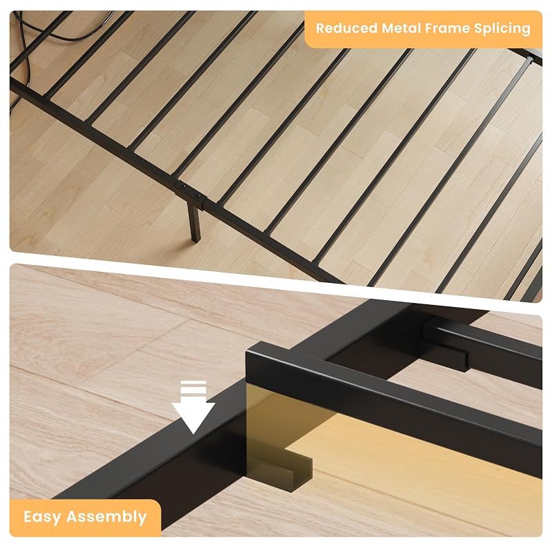 LIKIMIO Walnut Twin XL Bed Frame with DIY Storage Drawers & LED Headboard