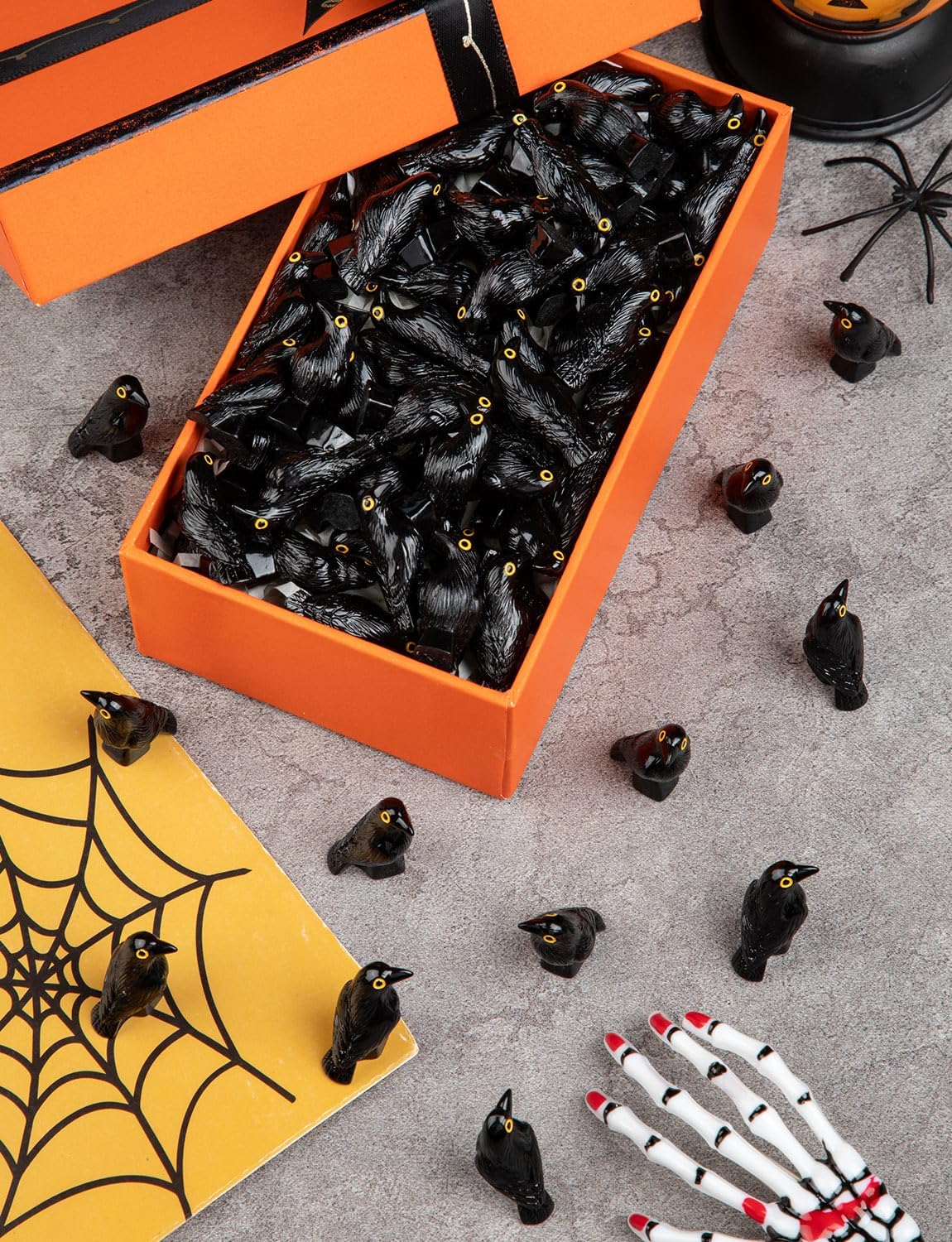 Skiennix Mini Resin Crows - Halloween Decor Black Raven Figurines | 100 Pcs for Table Decorations