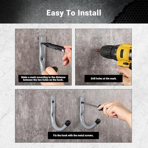 Home Master Hardware 12-Pack Heavy Duty Garage Storage Wall Hooks - Steel Utility Hooks for Ladders, Tools, Bikes | Grey