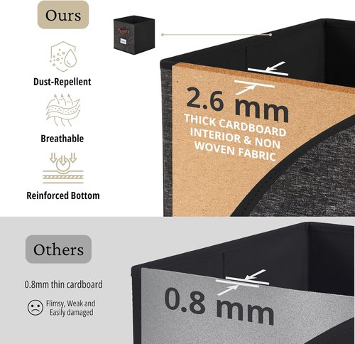 DECOMOMO Storage Baskets - 13x15x13 Cube Bins with Labels for Organized Kallax Shelves | 4-Pack, Black Pattern