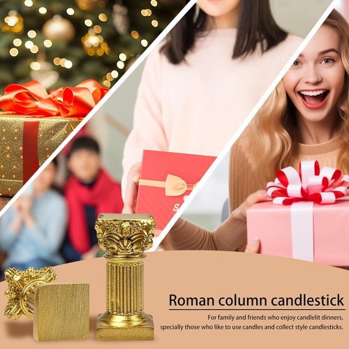 **Regine Switzerland Gold Candle Holders - Mini Roman Pillar Statues Set of 2 for Elegant Table Centerpieces**