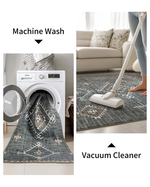 ILANGO Area Rug 5'x7' for Living Room Bedroom Washable Moroccan Boho Rugs for High Traffic Area Non Slip & Non-Shedding Rugs Fade Resistant Carpet for Kitchen Office (Dark Grey)