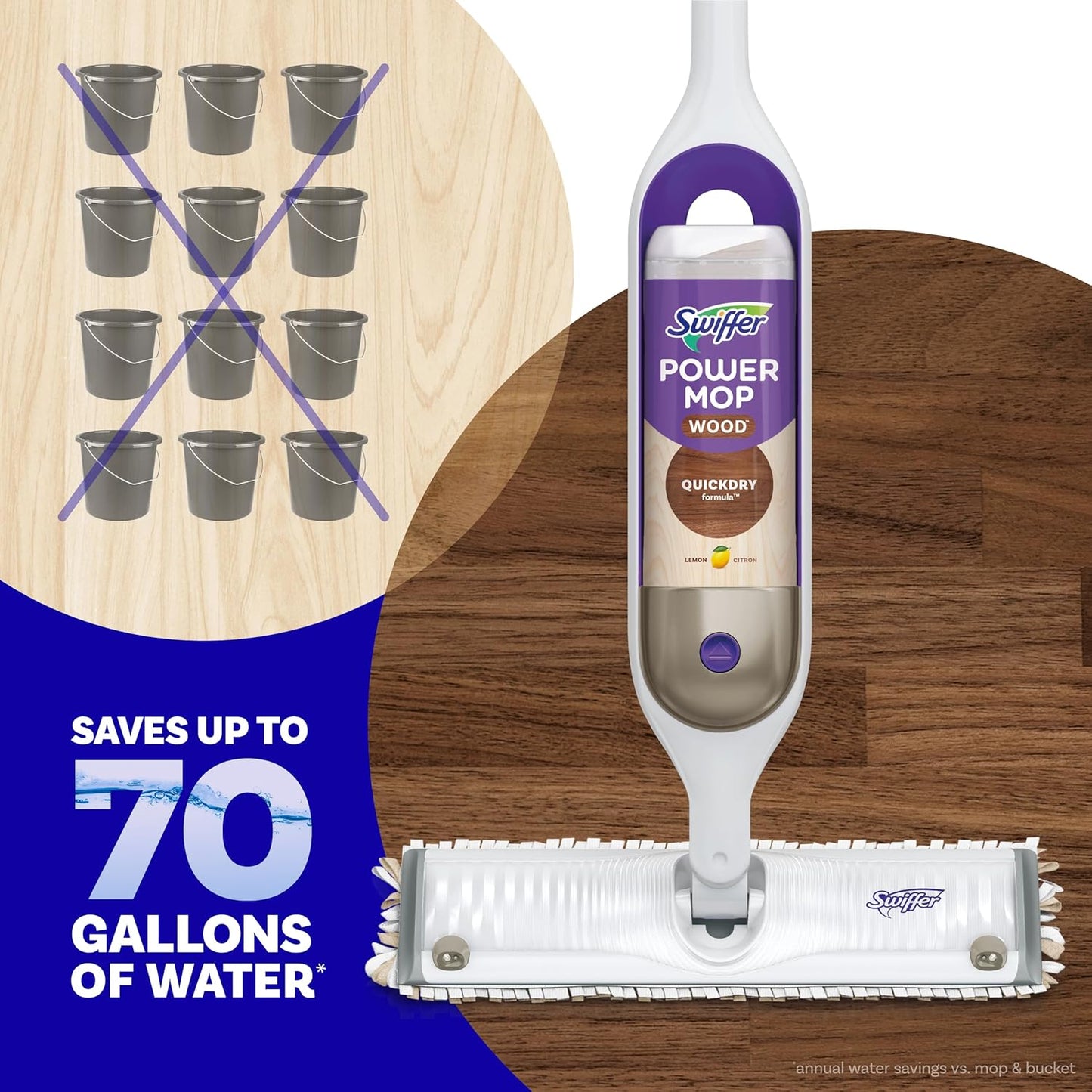 Swiffer Power Mop Solution - Quick-Dry Hardwood Floor Cleaner | All-Purpose Multi-Surface, Lemon Scent, 50.6oz