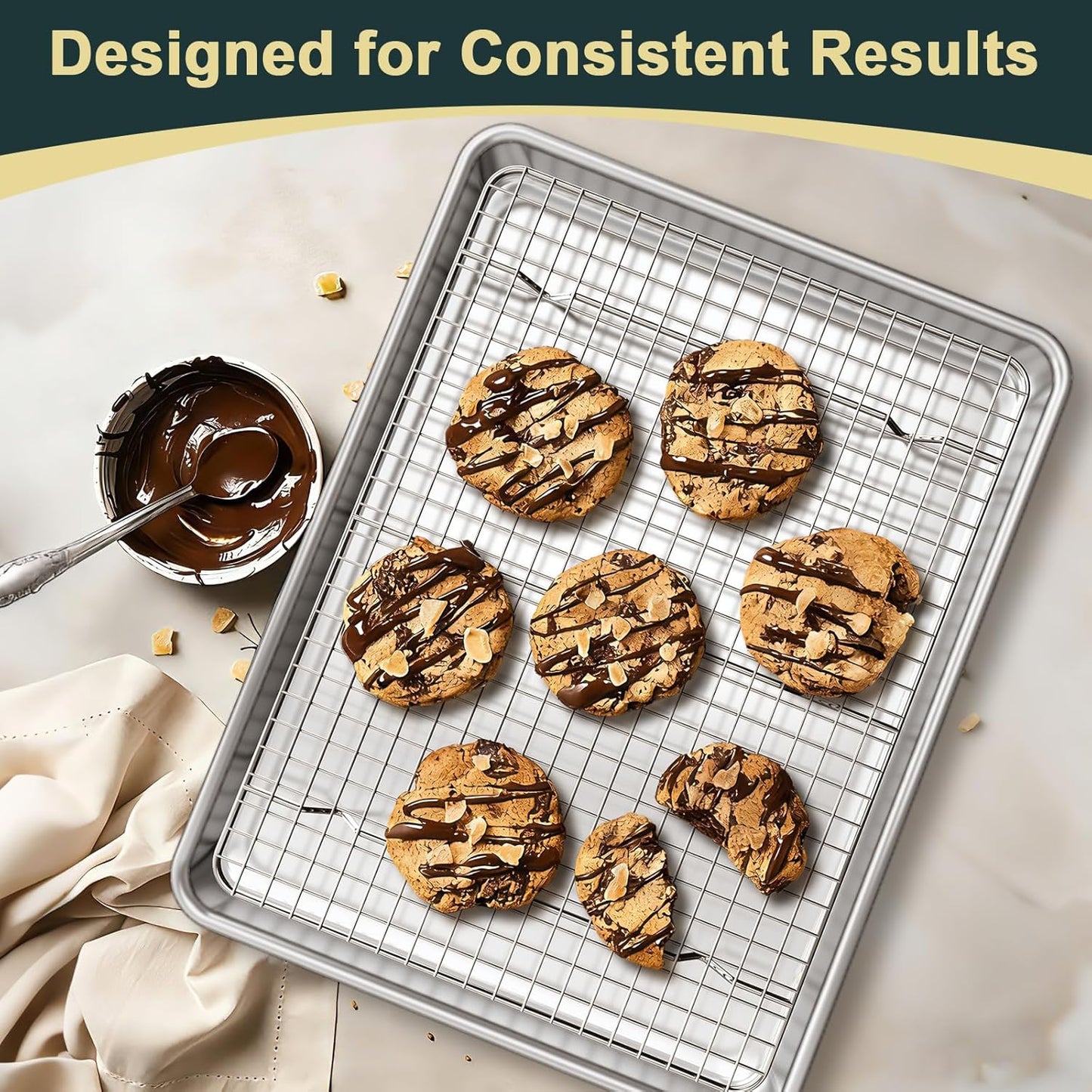 Wildone Baking Sheet Set - Commercial Quality Nonstick Aluminum Pans with Cooling Racks | Heavy Duty Half Sheet Size
