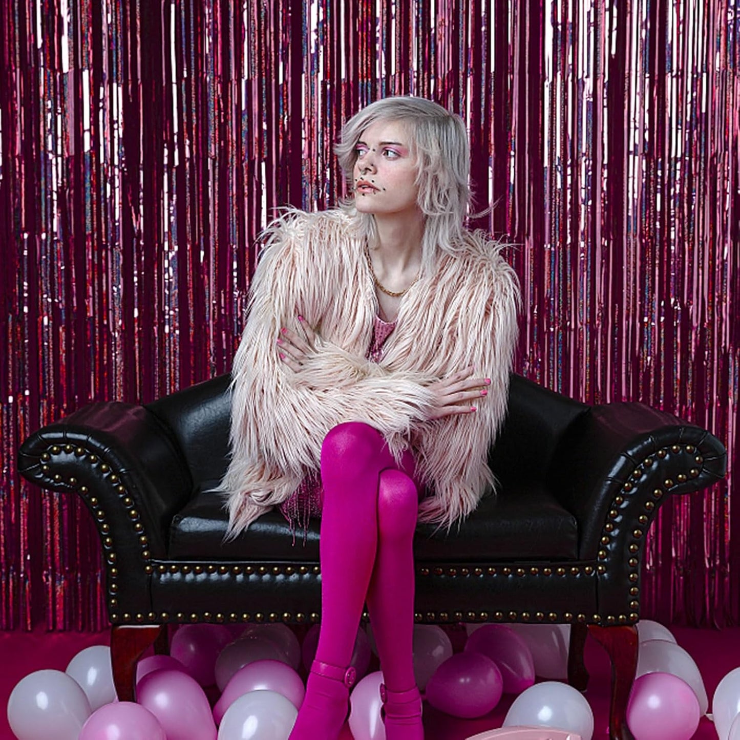 Skiennix 2 Pack Pink Backdrop Decorations - Tinsel Curtain Foil Fringe for Birthday & Graduation